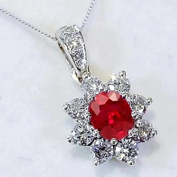 💥Silver Plated Crystal Flower Vintage Oval Cut Ruby Gemstone UNVN12477 - Picture 2 of 4
